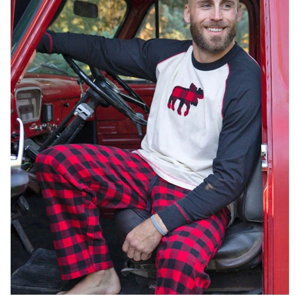 Lazy One Pajama Set Mens Size XL Moose Plaid Long Sleeve PJ Set Red Black NWT - Picture 4 of 5